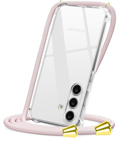 CAROKI Clear Crossbody Phone Case Compatible with Samsung Galaxy S25 with Adjustable Neck Strap, Slim Protective Cover & Durable Lanyard Holder for Samsung S25 (Rose Gold)