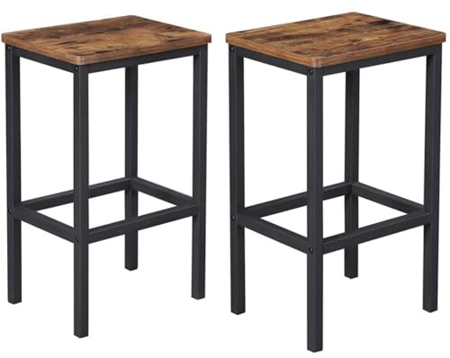 Begryf Barhocker 2er Set, Barhocker für die Küche, Dunkelbrauner Stehhocker, Küchenstühle, Holzhocker, Hocker Holz, hocker, Barstuhl, Küchenhocker, Metall, Dunkelbraun, schwarz