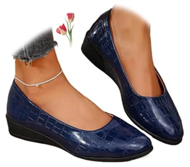 Zapatos de cuero ligeros para mujer, cómodos, con soporte de arco, de cuña, sin cordones, de tacón bajo, para el trabajo, bailarina, mocasines