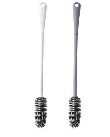 Silicone Bottle Brush, 2 PCS Soft Baby Bottle Cleaner Brush, 33 cm Long Handle Bottle Cleaner, for Cleaning Baby Bottles, Glass Cup, Thermoses and Various Containers (Grey&White)