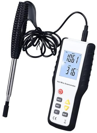 Anémomètre Thermique, LCD Affiche le Compteur de Vitesse du Vent à Haute sensibilité, le Compteur de Température avec un Grand écran de 43x57 Mm pour la Mesure de la Vitesse du