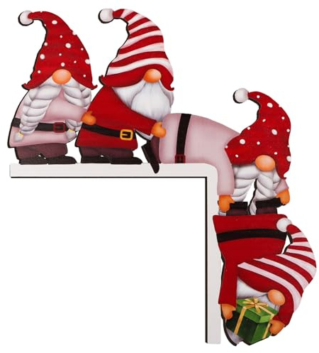 BETESSIN Decorazione Porta Natale Gnomi di Natale Cornice in Legno per Telaio Decorazione Addobbi Natalizi per Casa Porta Angoli