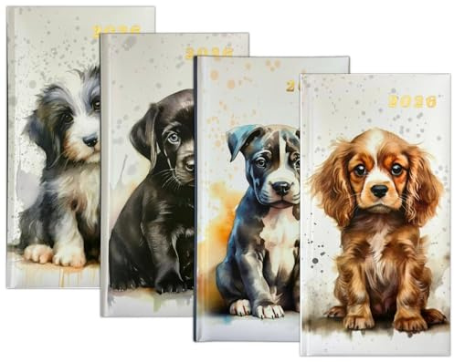 PSO 2026 Diary Slim Week to View Fashion soft padded hardback vintage Diary (Cute Dogs)
