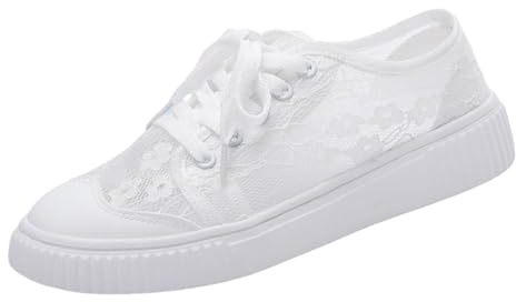 UK Women Summer Embroidery Lace Plimsoll Trainers Lace up Mesh Sneakers Shoes, Ladies Low Top Slip on Summer Beach Pumps Fashion Trainers Casual Flat Shoes Footwear