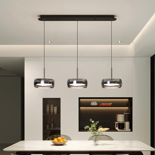 Aleaty Modern Crystal Glass Pendant Kitchen Lamp LED Dimmable Ceiling Lighting Living Room Lamp Dining Table Pendant Lights Height Adjustable with Remote Control Pendant Lights (A 3 Light)
