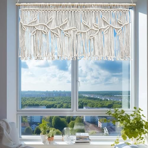 ZEHOYIC Makramee Wandbehang Tapisserie, Makramee Vorhang, Fenster Wandbehang, Boho Vorhäng, Gewebt Wandteppich Wanddeko, Türvorhang für Hochzeit (Beige)