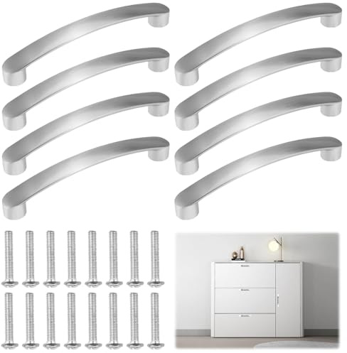 8 Pcs Silver Cupboard Handles,Aluminium Furniture Handles 96mm Hole Centre