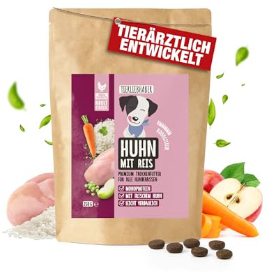 TIERLIEBHABER – Huhn mit Reis 250g Trockenfutter für Hunde – Tierärztlich entwickelt – Schonendes & Monoprotein Hundefutter für Hunde mit sensibler Verdauung – Hypoallergen & gut verträglich Dog Food