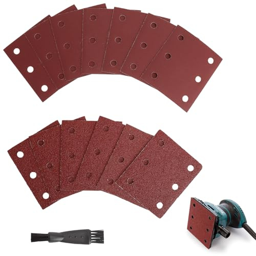 80 Stück Schleifpapier Klett Set 115x101mm, Körnung 40 60 80 100 120 180 240 320 6 Löcher Schleifblätter Multischleifer für Schwingschleifer Kompatibel mit Makita BO4555 BO4561 DBO484Z für Holz Metall