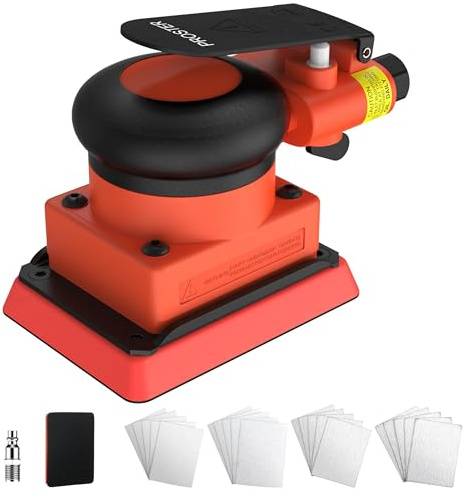 Proster Lijadora Orbital Neumática 12000 RPM Lijadora Rotorbital con 20 Papeles de Lija y Control de Velocidad Variable para Carrocerías, Madera y Acabados Metálicos