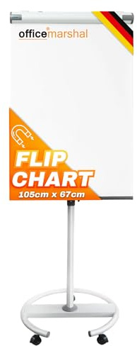 OfficeMarshal Flipchart Ständer Flip Chart Board magnetisch, beschreibbar, höhenverstellbar bis 180cm Flipcharts Whiteboard Staffelei Coyote (Shark, 73 x 105 cm)