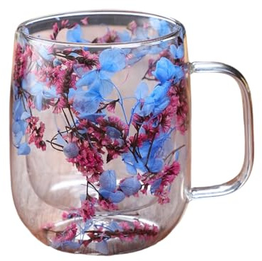 Giffts för kvinnor torkade blommor dubbelvägg kaffemuggar söta tekoppar med handtag jul födelsedag gåvor till bästa vän lärare mamma presentidéer höst mugg heminredning