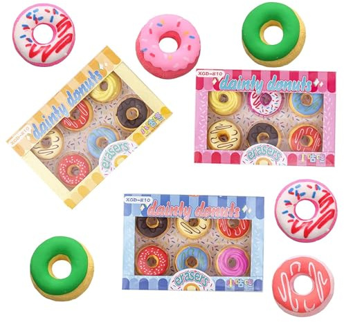 XIAOGUA 18 Stück Radiergummi Lustig Radierer Cute Stationery Kawaii Radiergummi Eraser Donut Eraser Süssigkeiten Farben Radiergummis für Büro- Und Schreibwaren