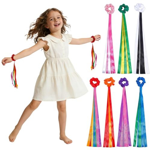WADORN 14 Stück 7 Farben Tanzbänder, Regenbogen Tanz Rhythmus Handgelenk Streamer Hand Handgelenk gehaltene Rhythmische Gymnastik Tanz Band für Erwachsene Tanz Party Verwendung Performance Dekor