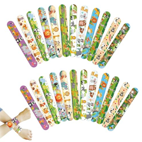 YIPFEN 24 Pulseras de Animales para Niños, Pulseras de Golpe Safari, Regalos para Fiestas Infantiles, Detalles para Cumpleaños, Pulseras de Animales del Bosque para Niños