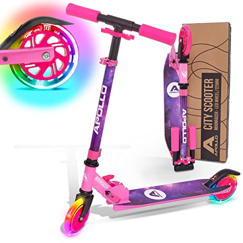 Apollo Scooter LED - Moonracer City Scooter mit Federung, Roller klappbar Tretroller Kinder ab 4 Jahre sportlicher Cityroller verstellbar, perfekt als Roller