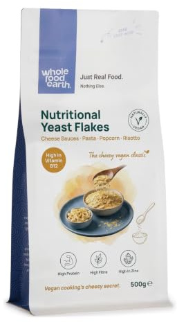 Wholefood Earth Nutritional Yeast Flakes 500g - Nooch with Vitamin B12, High Protein, Vegan Cheesy Seasoning