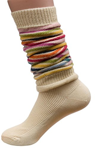 Hirsch Natur, Bein Stulpen/Wärmer, 100% Wolle (kbT) (Natur/Bund geringelt)