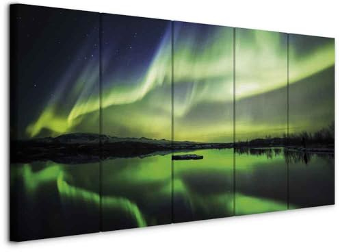 murando - Wandbilder XXL Polarlicht 225x90 cm - Vlies Leinwandbild 5 Teilig Kunstdruck modern Wandbilder XXL Wanddekoration Design Wand Bild - Nordlicht Island Nacht c-B-0289-b-o