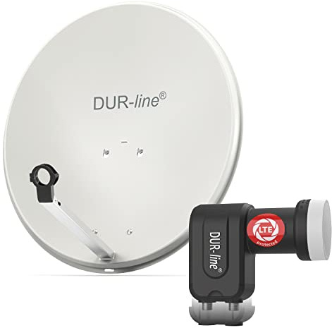 DUR-line MDA 60 Hellgrau - Digiatale 2 Teilnehmer Satellitenschüssel Komplett-Anlage mit +Ultra Twin - LNB [Camping, Astra 19,2°, DVB-S/S2, Full HD, 4K, 3D]