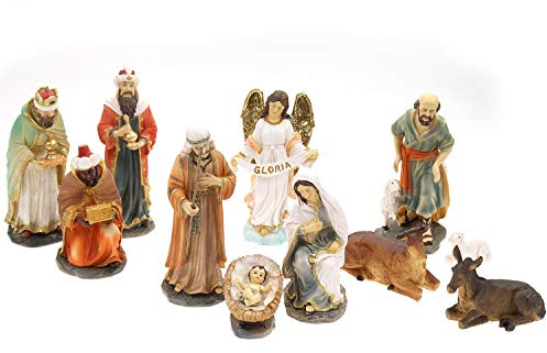 ELLUG Krippenfiguren Set 11tlg. heilige Familie, heilige DREI Könige, Engel & Hirte H.: 15cm