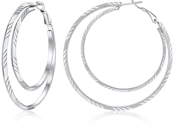 Suplight Damen Creolen Groß Ohrringe 30/50/60/70/100mm Edelstahl/18k vergoldet/schwarz Ohrschmuck Accessoire für Frauen Mädchen mit Geschenkbox