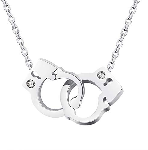 dsanbo Damen Kette Edelstahl Anhänger Handschellen Zirkonia Liebe Mädchen Schmuck Halskette