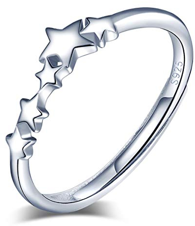 Yumilok Damen-Ring Einstellbar Jahrestag Ring Sterne Stern Partnerringe Fingerring Midi Ring Vertrauensring Silber 925 für Frauen Mädchen