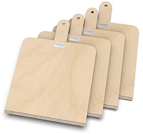 AUPROTEC - Pala per pizza in legno di betulla levigato, modello Danny: set da 4 pezzi, misura M, 26 x 26 cm