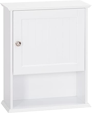 Spirich Bathroom Cabinet Wall Mounted with Single Door, Wood Hanging Cabinet with Adjustable Shelf White