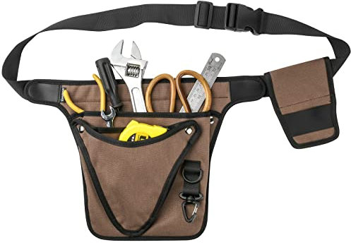 Garden Tool Belt Holster for Women & Men- Womens Adjustable Tool Belt Pouch for Electrician, Carpenter and Construction Heavy Duty Oxford - Fits from 24 to 53 (Brown)