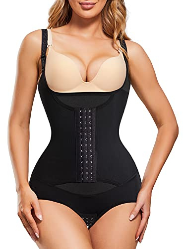 Gotoly Waist Trainer Bodysuit Shapewear for Women Firm Tummy Control Shaping Bodysuits Fajas Colombianas Full Body Shaper Butt Lifter Slimming Open Bust Corset with Adjustable Straps (XL, Black)