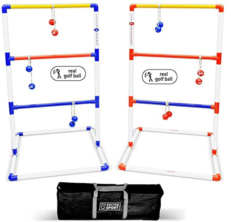 DOCTOR SPORT Leitergolf Doppel Spiel - 2X Kunststoff Wurfspiel Komplett - komplett mit Bolas - 3x2 Sets Tragetasche - offiziell (Kunststoff - Harte Bolas)