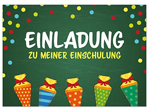 8 Einladungskarten Einschulung mit vorgedruckter Rückseite, Design 12, Karte Einladung 1. Schultag in der Schule