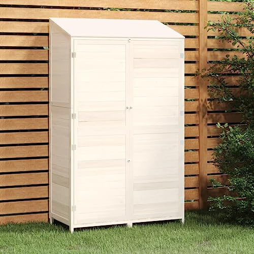 YEZIYIYFOB Geräteschuppen Weiß 102x52x174,5 cm Massivholz Tanne Gartenschrank Gartenhaus Holz Gartenschrank Wetterfest GeräTeschuppen Holz Gartenschrank FüR Den AußEnbereich Viel Stauraum
