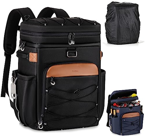 BAOXA Kühlrucksack mit isolierter, wasserdichter Abdeckung (Extra), 42 Dosen, Rucksack-Kühler, isoliert, auslaufsicher, großer tragbarer EIS-Rucksack für Camping, Picknick, Strand (schwarz)