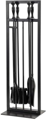 Country Living Pinecrest 4-teiliges Kaminwerkzeug-Set in Schwarz, inklusive Bürste, Schaufel, Feuerschürhaken und Ständer, robuster Stahl, hitzebeständige Pulverbeschichtung, 25,4 cm L x 19,1 cm B x