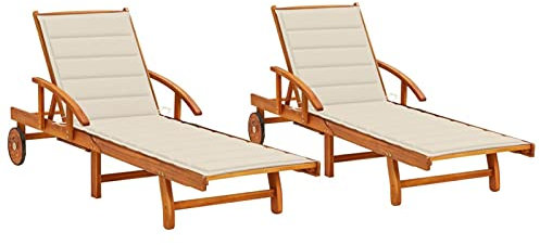 ZEYUAN Sonnenliegen 2 STK. mit Auflagen, Gartenliege, Strandliege, Saunaliege, Relaxliege Garten, Campingliege, Poolliege, Liege Garten, Massivholz Akazie