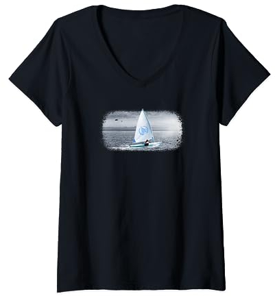 Optimist Dinghy Segelboot Liebhaber Laser Opti Segeln T-Shirt mit V-Ausschnitt