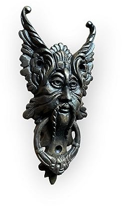 Gothic Face Front Door Knocker Antique Brass Novelty
