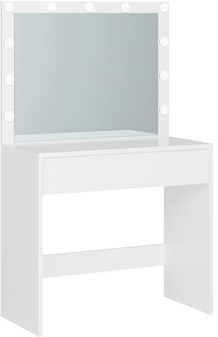 KIMENICH Schminktisch mit Beleuchtung, Einstellbare Helligkeit, Schminktisch mit Großem Spiegel, Große Schublade mit Verstellbaren Trennwänden, Modern, Weiß