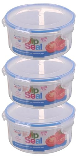 HOMESHOPA Plastic Airtight Food Storage Container, 1.5 Litre 3 Pack Round Leakproof Stackable Container with Clip-Lock Lid, BPA Free Reusable Meal Prep Lunch Box, Microwave Freezer & Dishwasher Safe
