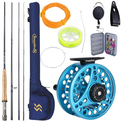 Sougayilang Fly Fishing Rod and Reel Combo - 5/6 Weight, 9ft Graphite Rod, Die Cast Aluminum Reel, Carrying Case, Fly Box & Fishing Flies (Blue #5)