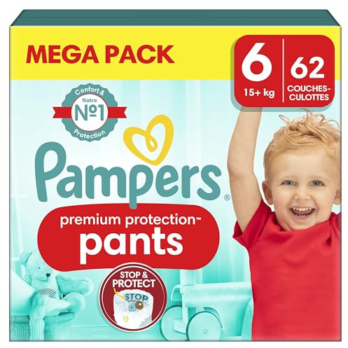 Pampers Premium Protection Windeln, Größe 6, 62 Höschen, 15 kg+, Höschen Pampers Nr. 1 für Komfort und Halt, einfach anzuziehen