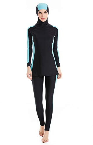Fully Covered Swimsuits 3 Pieces Burkini with Swimming Cap Modest Islamic Swimwear Cap(XL, F2)