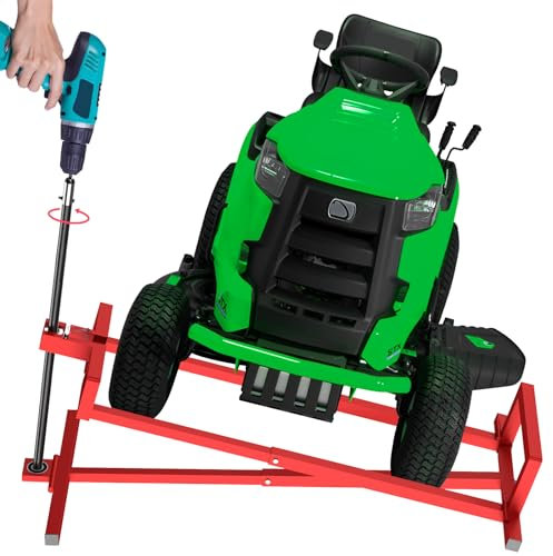 Rasenmäher Hebebühne, LESANM Hebebühne 400.1 kg Kapazität Teleskop Wartungsheber für Gartentraktoren und Aufsitzrasenmäher mit manuellem Griff & Elektrowerkzeug-Verlängerungsgriff - Rot