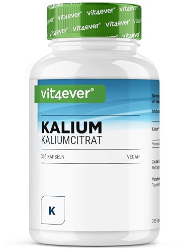 Potassio - 365 capsule con 800 mg di potassio elementare (da citrato di potassio) per porzione giornaliera - 100% citrato - Senza additivi - Vegano