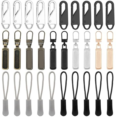 Scettar 30 pezzi cerniera lampo, ciondolo con cerniera per la riparazione, materiale in lega di zinco, chiusura lampo per giacche, valigie, vestiti, scarpe