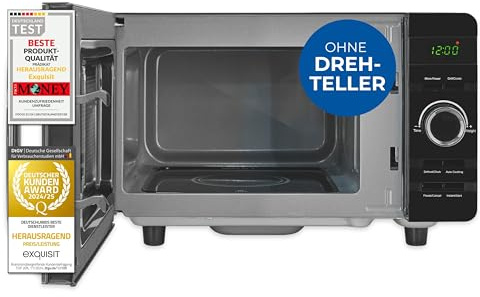 Exquisit Mikrowelle mit Grill | 20 l Garraum, 700 W Leistung, 800 W Grillleistung | Flachbett-Technologie, digitale Steuerung, Automatikprogramme, Auftaufunktion, Standgerät | MW4020-F-240DIG schwarz