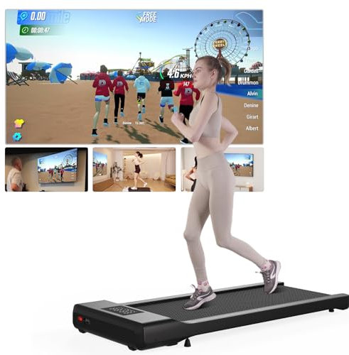 Superun Walking Pad max 159 KG/136 KG, Laufband für Zuhause mit Trainingseinheit, Leise Laufband Schreibtisch mit App und Multiplayer-Rennstrecke